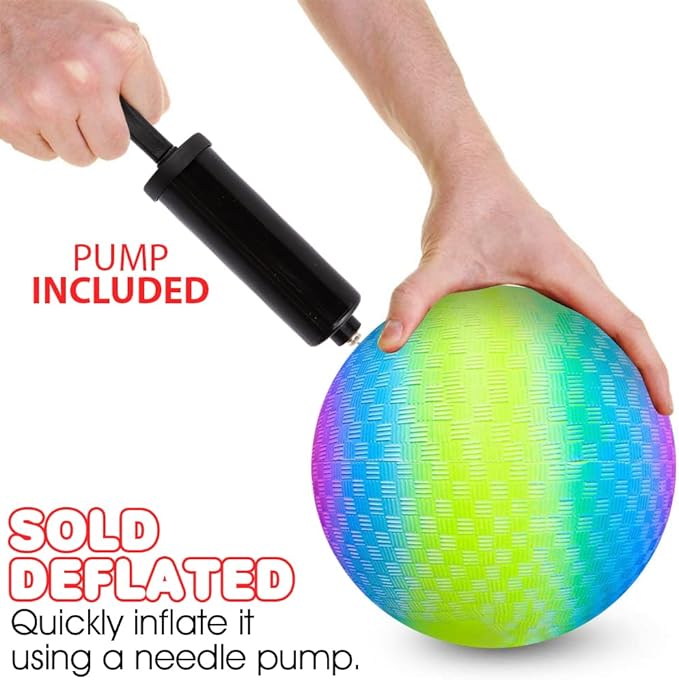 ArtCreativity Rainbow Playground Ball for Kids with Hand Pump, Bouncy 9 Inch Kick Ball for Backyard, Park, and Beach Outdoor Fun, Beautiful Colors, Durable Outside Play Toys for Boys & Girls