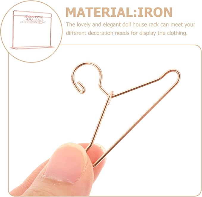TOYANDONA Doll Clothes Rack with 10 Miniature Hangers Mini Clothes Rack for Dolls Doll Garment Storage for Dollhouse Accessories 5.90X4.72X2.16In