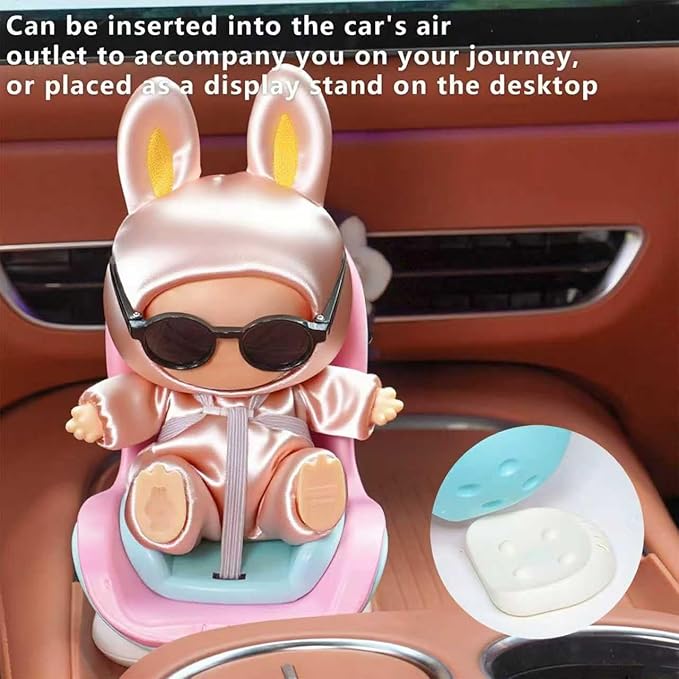 Doll Car Seat for 6-7 Inch Dolls with Elastic Strap & Magnetic Base - Vent Clip Mount and Desk Stand, for Blind Box Collectors
