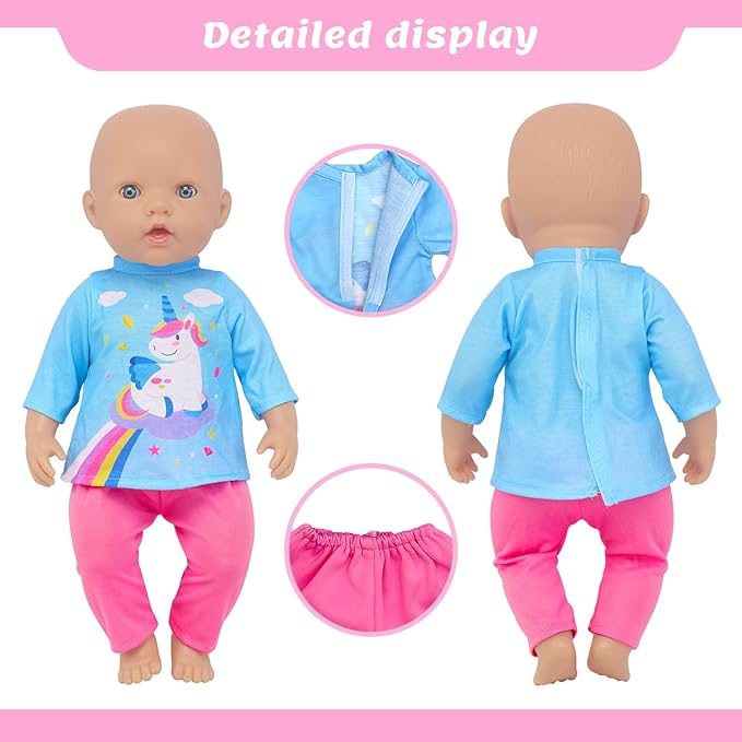ECORELF 4 Set Baby Doll Clothes for 13-16 Inch Dolls, 6 Pcs 14 Inch Doll Clothes Accessories Dress Outfits Include Skirts, Top, Pants, Jumpsuit