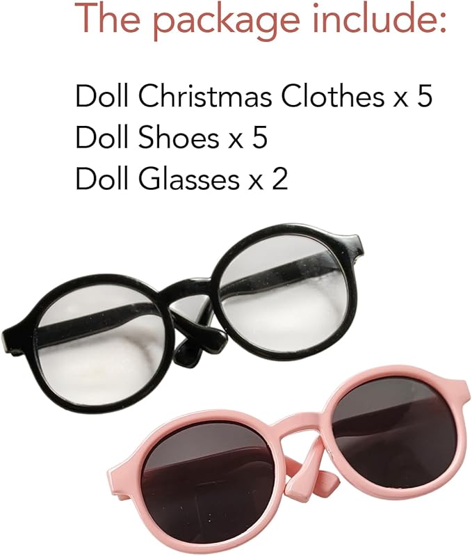 Ezcora 5 Pack Christmas Doll Clothes Set for 17cm Doll – Santa, Reindeer, Snowman Costumes with Shoes, Scarves & Glasses Accessories, (No Dolls) (Christmas Outfit)