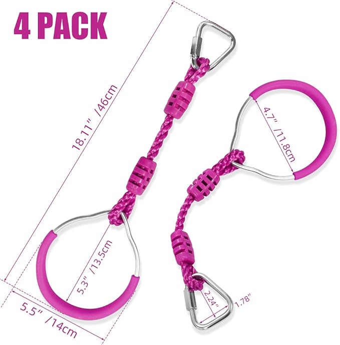 Swing Gymnastic Ring Warrior Obstacle Course Slackline Climb Trapeze Fist Training Equipment, 4 Purple Ninja Monkey Bar Hang Jungle Fist Workout Outdoor Indoor Home Gym Backyard Playground Play Sets