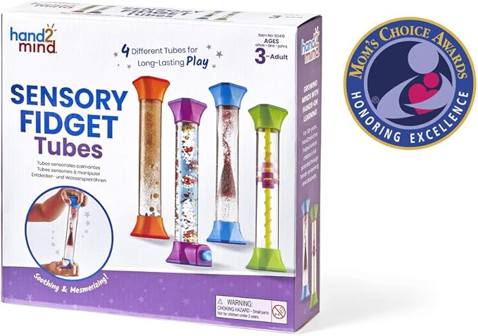 hand2mind Sensory Fidget Tubes, Sensory Toys, Travel Toys, Quiet Fidgets for Classroom, Calm Down Corner Supplies, Anxiety Relief Items for Kids, Toddler Stocking Stuffers, for Kids