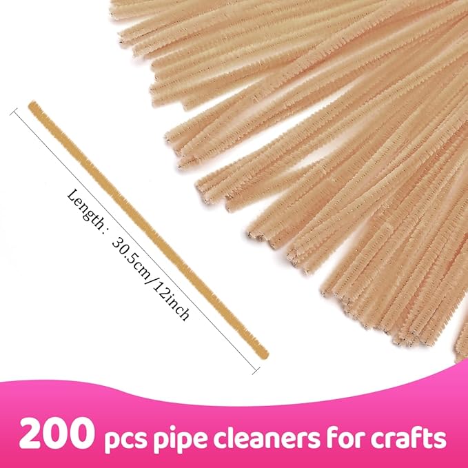 Praisebank Skin Color Pipe Cleaners for Crafts, 200pcs, Chenille Stems for DIY Projecets, Arts & Crafts Supplies for Festival Party Decorations