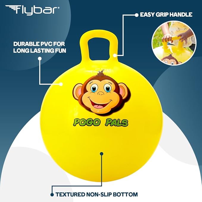 Flybar Hopper Ball for Kids, Inflatable Bouncy Ride-On Ball w/Handle for Indoor & Outdoor Active Play, Includes Pump, Jump Ball Toy for Boys & Girls, Supports Up to 185 lbs, Ages 6+, 22-Inch, Medium