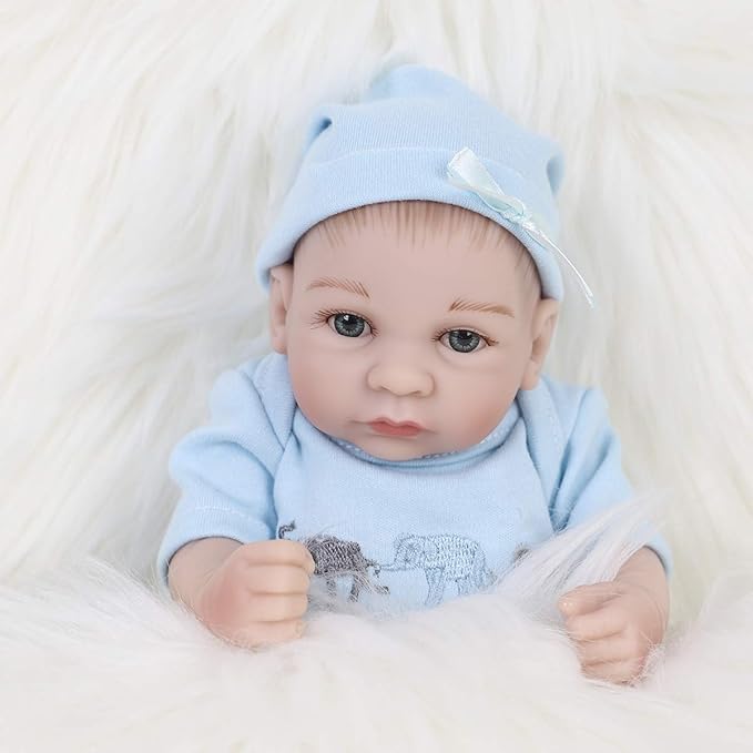 ENADOLL Reborn Baby Boy Doll Realistic Silicone Vinyl Baby 10 inch Lifelike Doll Gift Set for Ages 3+ (10 inch, Open Eyes Blue boy)