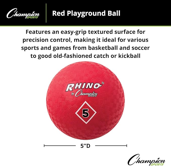 Champion Sports Playground Ball – Durable High-Bounce Ball, Sizes 5", 6", 7", 10", 13" & 16" for Gym, Recess & Play