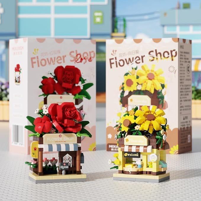 Sunflowers Mini Flower Shop Building Toy Street City Store View Micro House Toys Festival Blocks Set for Home Decor Gifts