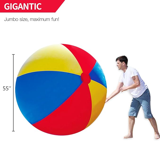 Novelty Place Giant Inflatable Beach Ball, Pool Toy for Kids & Adults - Jumbo Size 4.6 Feet (55 Inches)