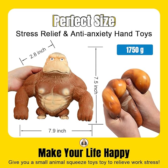 YHan Trending Stretchy Monkey Toy, Stretch Gorilla Toy, Kids Adult Stress Relief Squishy Toys Anxiety TikTok Gift Idea Stretch Gorilla Funny (Large)