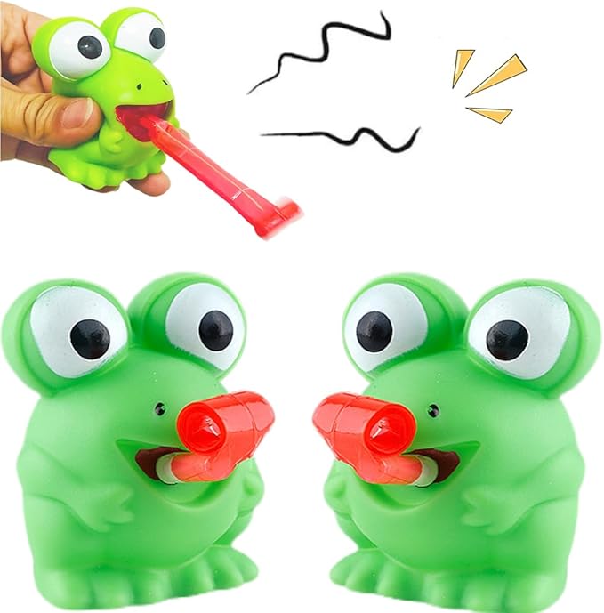 LBKKC Easter Basket Stuffers Puking Squeeze Stress Frog Toys,Tongue Sticking Out, Birthday Party Favor, Novelty Relief Squeeze Toys Gags Gifts for Kids Adults,Sensory Toy, 2 Pack