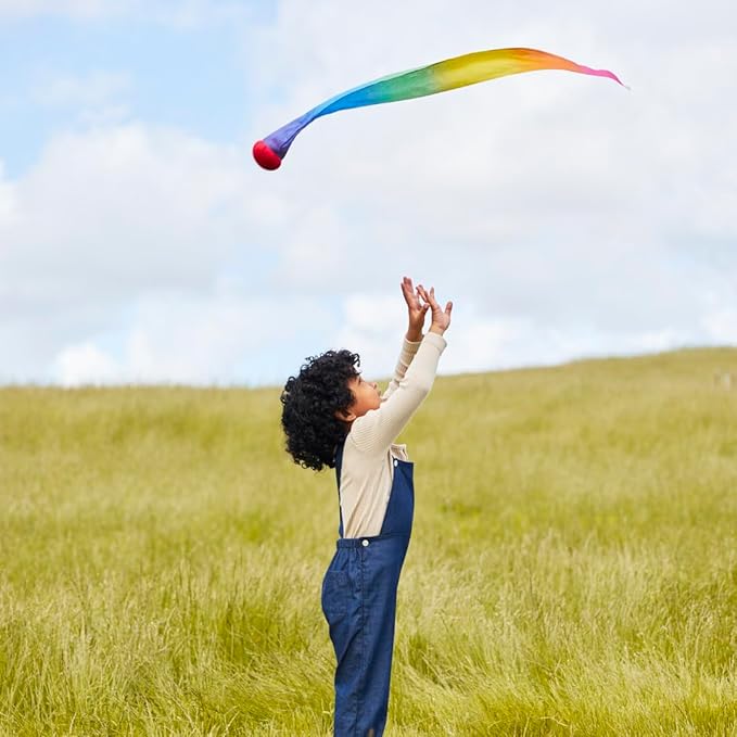 Sarah's Silks - Skytail - Waldorf Toys for Kids, 35" Long, Safe for Outdoor and Indoor Use - Rainbow Comet