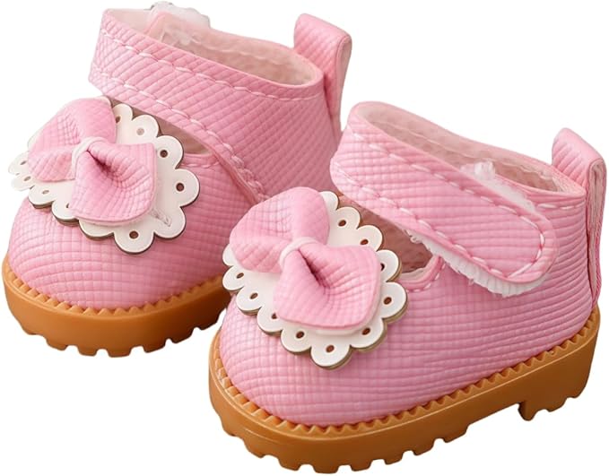 Doll Shoes for Lu bubu 17cm Dolls(No Doll) , Mini Shoes Accessories, Cute PU Leather Princess Shoes Suitable for 17cm Doll, Dress Up Doll Shoes Replacement Pink
