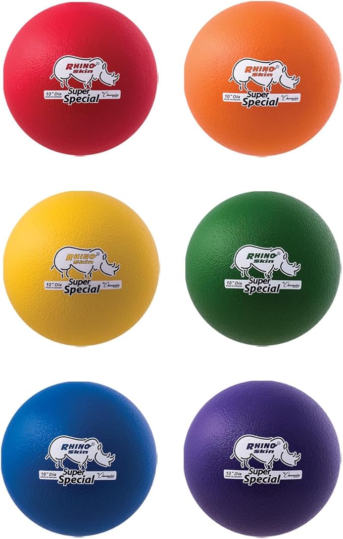 Champion Sports 10 Inch Rhino Skin Super Special Foam Ball Set of 6, Assorted