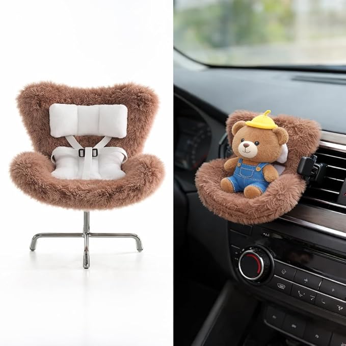 Ezcora Accessories for 10-17cm Dolls, Doll Car Seat with Clip onto Car Air Vent, Includes Seat Leg for Desktop Display (Brown)
