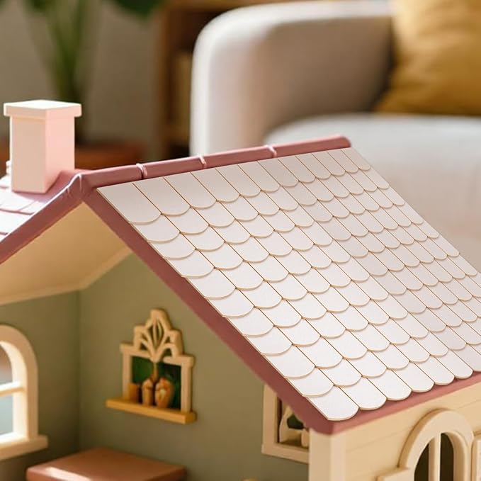 24pcs Dollhouse Tiles Dollhouse Roof Tiles Model Unfinish Wooden Miniature Roof Decoration Mini Fish Scale Cedar Shing-les Bricks for Doll House