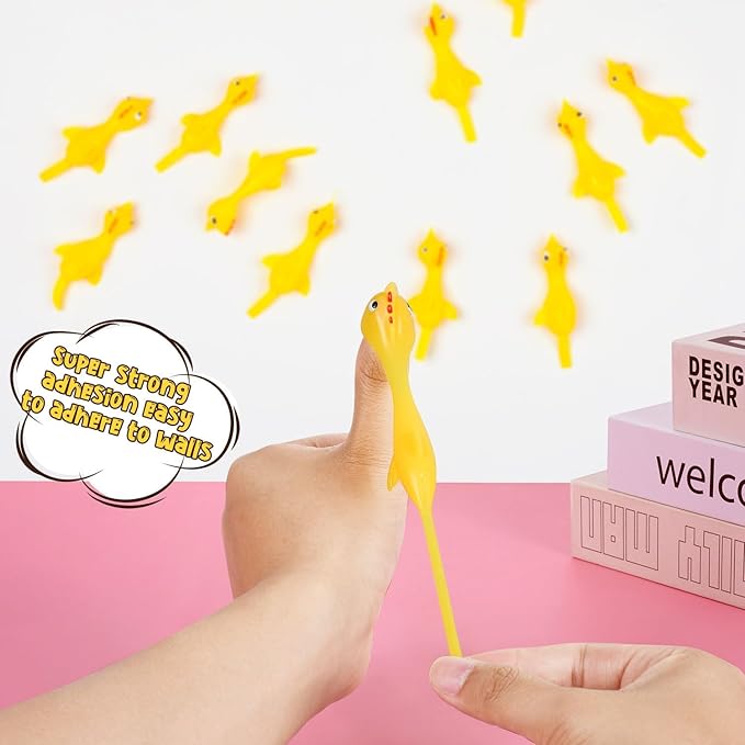 96 Pcs Flying Toys for Christmas, Finger Slingshot Novelty Toys, Rubber Chickens Slingshot, Mini Chickens Bulk, Super Strong for Teens Party Activities (Yellow)