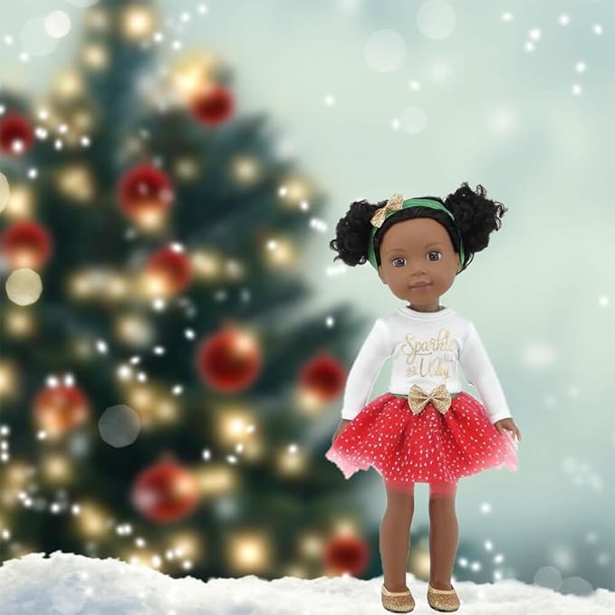 Emily Rose 14 Inch Doll Christmas Outfit 4-PC Holiday Set | Red Green Gold Sparkly Clothes | Compatible with Glitter Girls, Wellie Wishers, and Hearts for Hearts Dolls USA Brand