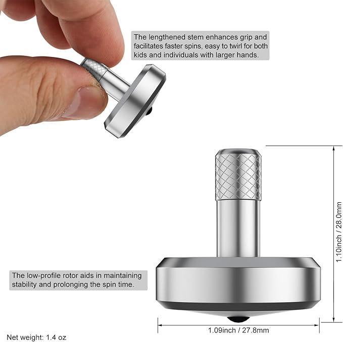 DjuiinoStar Premium Spinning Top: Lengthened Stem, Easy to Twirl, High Performance (BR 13+, AVG 5-8), CNC Machined Stainless Steel, Great Time Killer, EDC Fidget Toy DST-819
