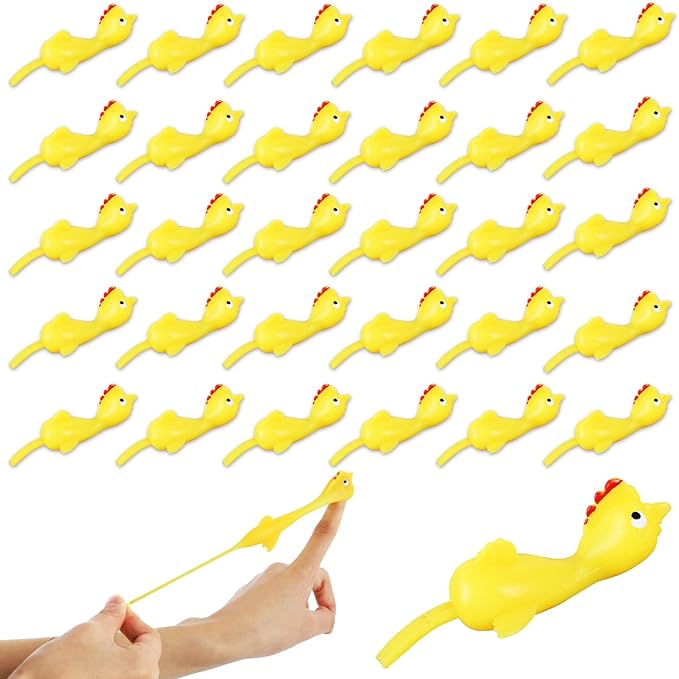 40 Pcs Flying Chicken Slingshot Party Favors for Kids Adults, Bulk Gag Goodie Bags Stuffers for Kids, Rubber Chickens Sling Shot, Funny Gag Gifts for Prankster, Carnival Prizes, Prank, Rave