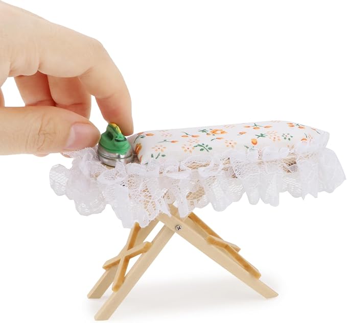 Dollhouse Furniture 1:12 Scale Miniatures Accessories Ironing Board Set Wooden Furniture Model Miniature Room Artificial House Decor Life Scene Ornament (Orange)