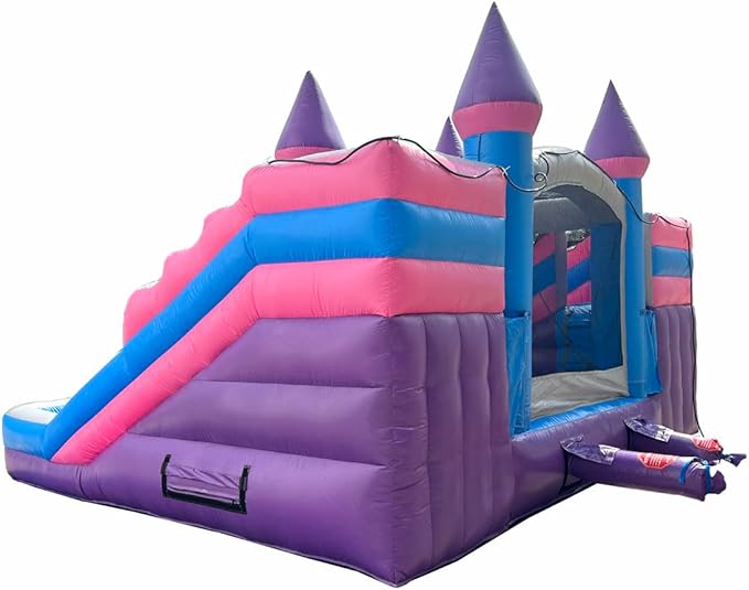Crossover Purple Castle Double Water Slide Bounce House Combo, 16.5 x 15 x 11 Foot, PVC Vinyl Inflatable Bouncy House for Kids, Wet or Dry Slides, with Stakes and Storage Bag, Blower not Included