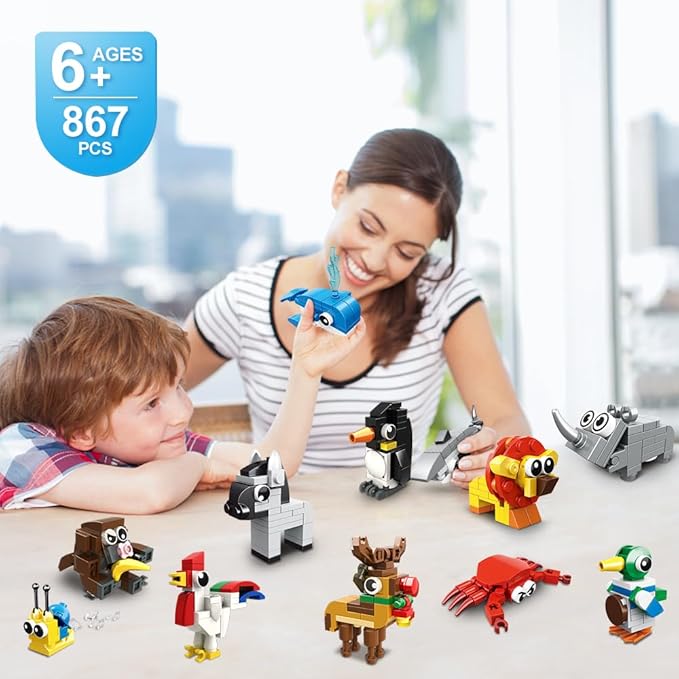 HOGOKIDS 30 Packs Party Favors for Kids - 867PCS Animal Building Blocks Sets for Easter Classroom Gifts Prizes Goodie Bag Fillers Valentines Gift Exchange for Kids Boys Girls 6+