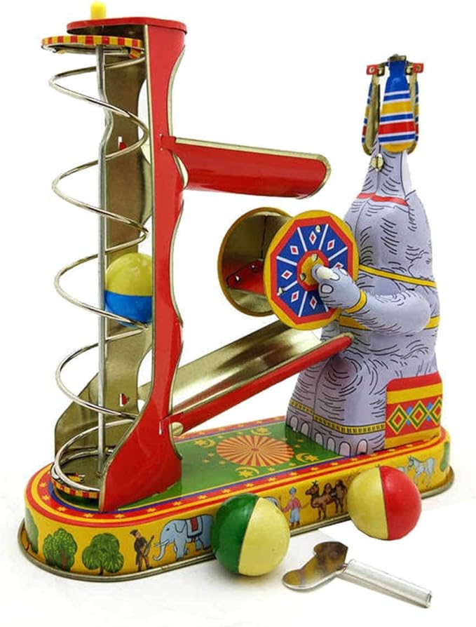 Charmgle Spring Wind-up Toy Elephant Playing Balls Game Nostalgic Theme Adult Tin Toy Novelty Gifts Halloween Party Favor Ornaments Decoration Toy