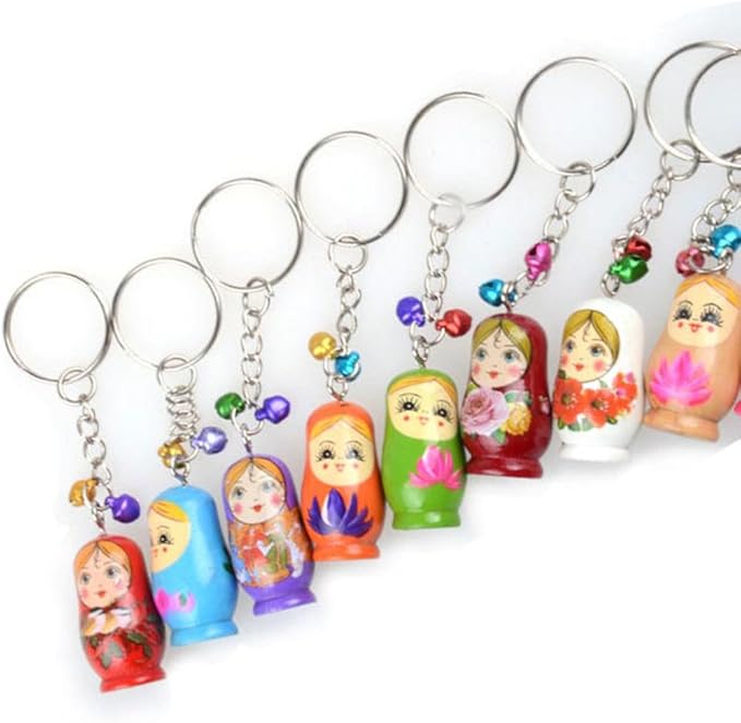 Toyvian 12PCS Nesting Dolls Key Chains Wood Matryoshka Russian Dolls Key Rings Charms