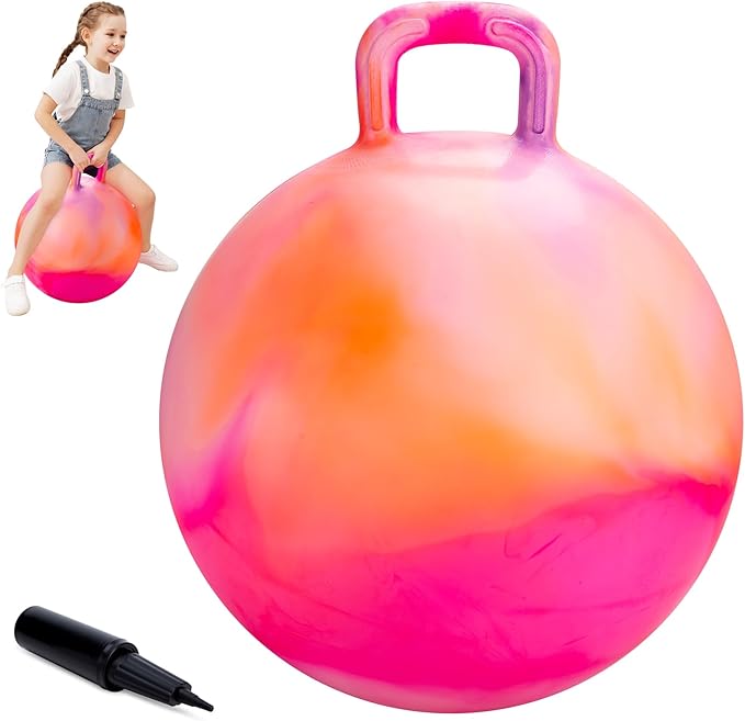 ZOOJOY Hopper Ball for Kids, 18In Bouncy Ball with Handle, Orange Clouds Girls Toys for Indoor Outdoor Active Play Hopping Ball, Easter Basket Stuffers Girls Boys Gifts for 3 4 5 6 7 8 Yr Balance Toys