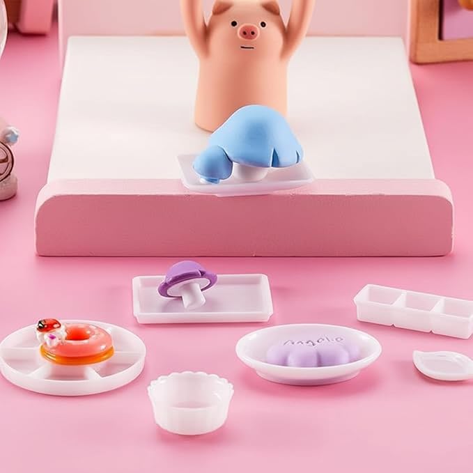 Skylety 33 Pieces 1:12 Dollhouse Miniature Decoration Accessory Dollhouse Miniature Kitchen Tableware Plastic Mini Plate Dishes Cups Bowl Set Micro Decoration for Dolls House Accessory Pretend Play
