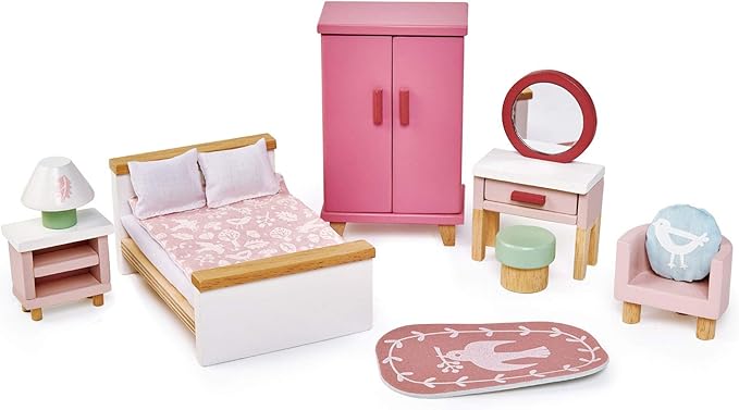 Tender Leaf Toys - Dovetail Dollhouse Accessories - Detailed Ultra Stylish Wooden Furniture Sets and Room Decor - Encourage Creative and Imaginative Fun Play for Children 3+ (Dovetail Bedroom Set)