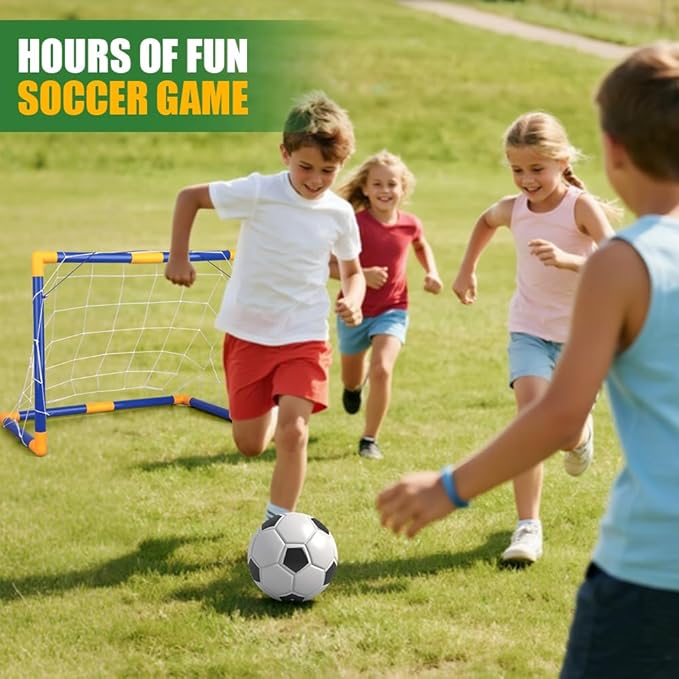 Soccer Goal Set 23" W×18" H×12" D, Portable Soccer Goal Training Equipment, Mini Soccer Net with 3 Soccer Ball for Sports Game, Soccer Set for Kids and Youth