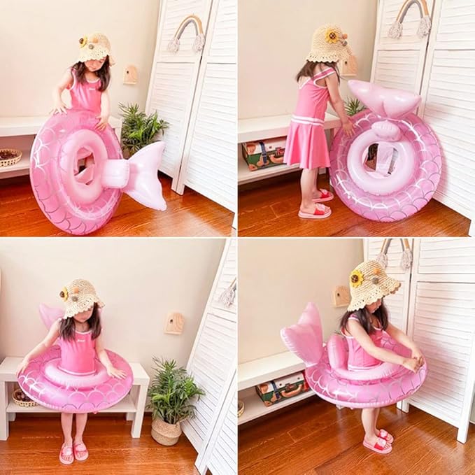 New Baby Swimming Pool Floats for Toddler Kids 8-48 Months Under 44lb, Inflatable Swim Ring Water Raft with Seat for Summer Beach Outdoor Children Infant Bath Toys