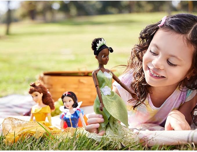 Disney Store Official Princess Classic Doll (Tiana from The Princess and The Frog), 11 Inches, Includes Brush with Molded Details, Posable Toy in Classic Outfit - Disney Princess Toys