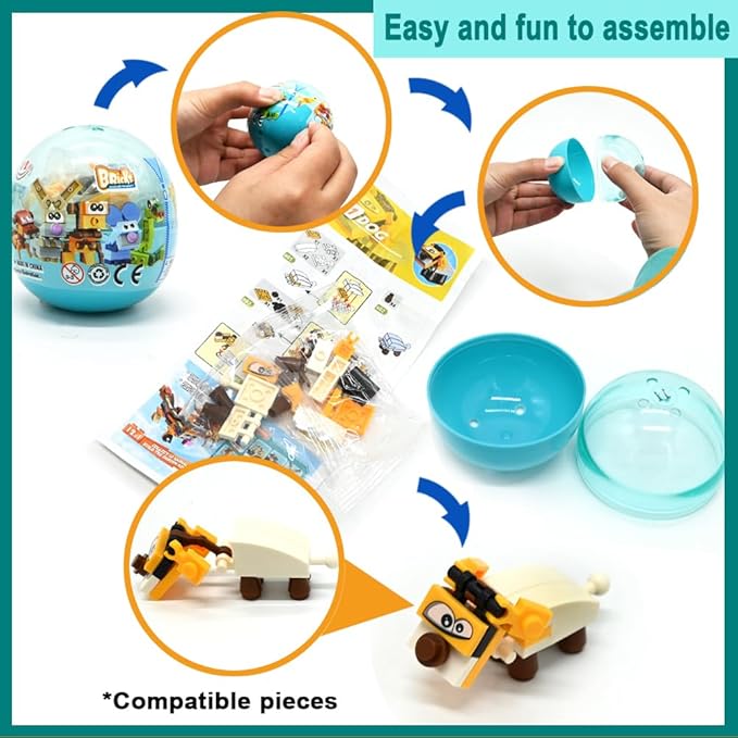 UMEELR 12Pcs PreFilled Easter Eggs with Animals Building Blocks, 12 in 1 Egg Surprise Toys Set for Kids Easter Egg Hunt, Basket Filler, Easter Party Favors Stuffers, Classroom Prize Toys