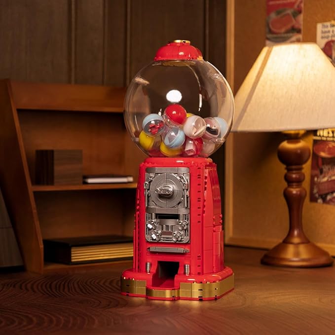 PANTASY Retro Gumball Machine Building Block Set, with 12 Micro Building Blocks and 12 Lucky Notes for Multiple Gameplay Desktop Collectible-Quality Classic Gumball Machine Assembly Blocks Kit