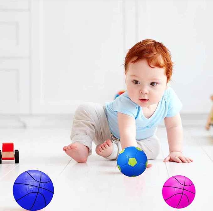 ABAJI Mini 2 Pack Toy 5 inch Basketball Soccer Ball Pump Needle Rubber Material Mini Hoop Toddlers Kids Teenagers Swimming Pool Indoors Outdoors