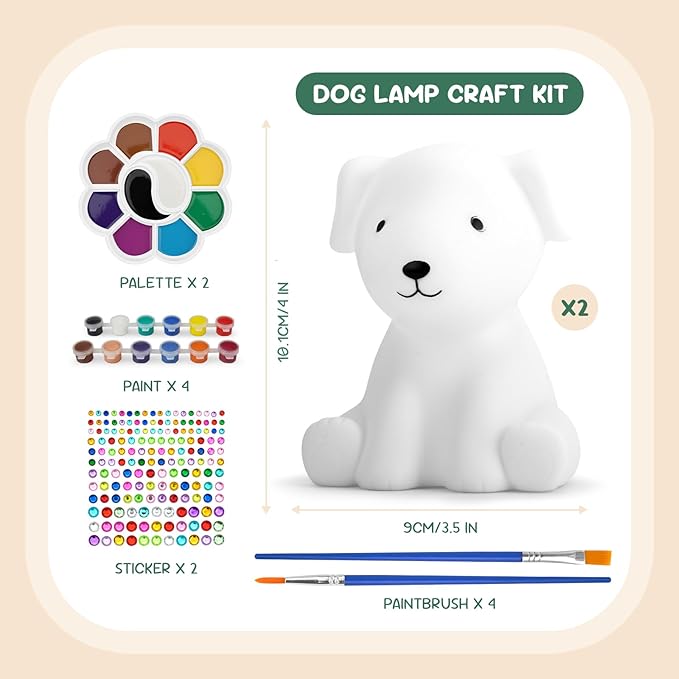 2PCS Paint Your Own Dog Lamp,DIY Dog Night Light,Art Craft Painting Kits for Girls Boys Kid Age 4 5 6 7 8 9 10 11 12+, Art Supplies Creative Gifts for Birthday, Easter,Halloween, Christmas Party