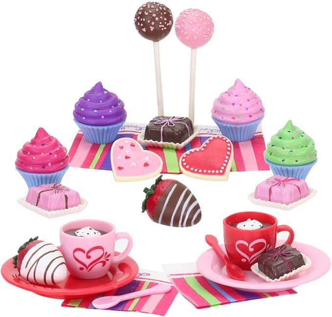 Sophia's 20 Piece Hot Chocolate and Desserts Set with Cookies, Cakes, Chocolate Covered Strawberries, Cupcakes and More for 18 Inch Dolls