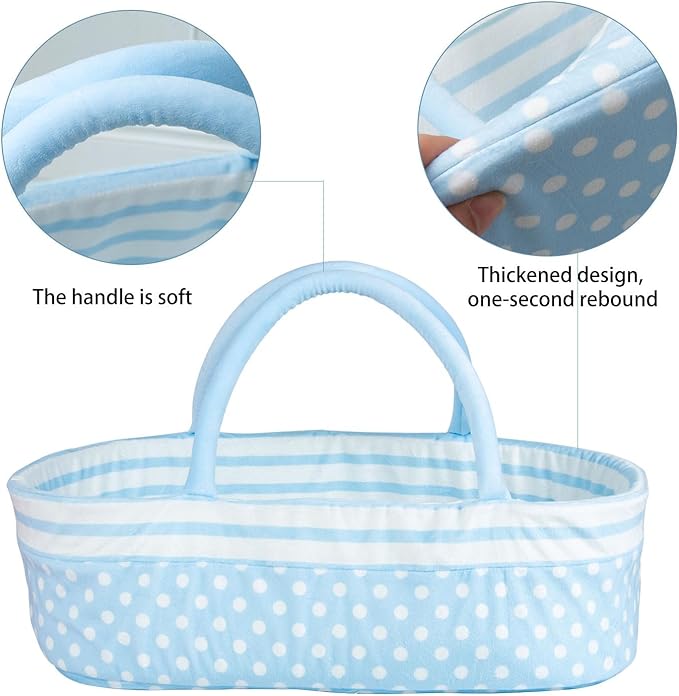 Reborn Baby Dolls Bassinet Blue Crib Bed Soft Toddler Doll Carrier for 18-24 Inch Baby Doll Accessories Baskets with Handle (Blue)