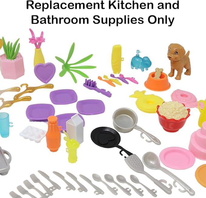 Replacement Parts for Barbie Doll Dreamhouse Doll House Playset HMX10 - Replacement Kitchen and Bathroom Supplies