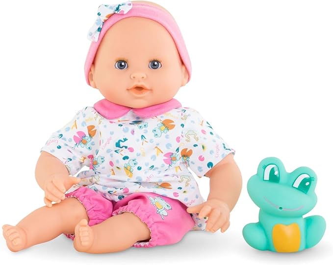 Corolle Bébé Bath Oceane 12” Girl Baby Doll with Rubber Frog Toy, Safe for Water Play in The Bathtub or Pool, Soft Body with Vanilla Scent, for Kids Ages 18 Months and up