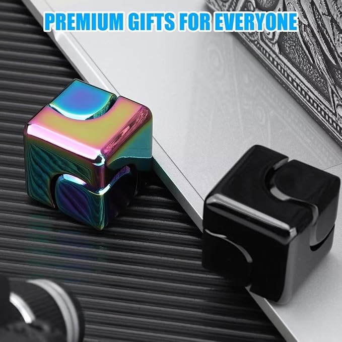 Infinity Gear Fidget Cube Spinner for Kid Adult, Transformable Spinning Top Metallic Fidget Toys for Anti-Anxiety Stress Relief Autism ADHD, 2-in-1 Cube Focus Toy for Desktop Office Classroom Black
