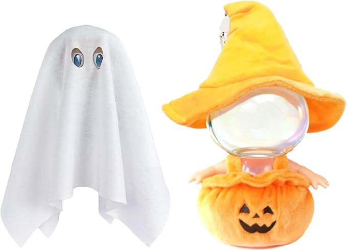 Halloween Clothes Set for 17cm Dolls,The Set Includes a Witch Hat, Pumpkin Overalls, a Ghost Costume,Luxury Chic Doll Clothing & Style Bundle-No Doll