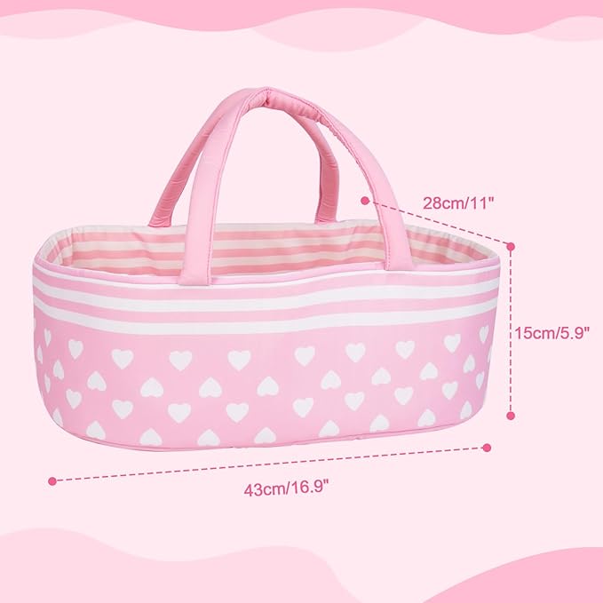 Aori 7 Pcs Reborn Baby Dolls Clothes Set with Pink Bassinet for 17-22 Inch Baby Doll, Carrier Bed and Baby Doll Clothes Outfit Accessories fit Newborn Baby Girl