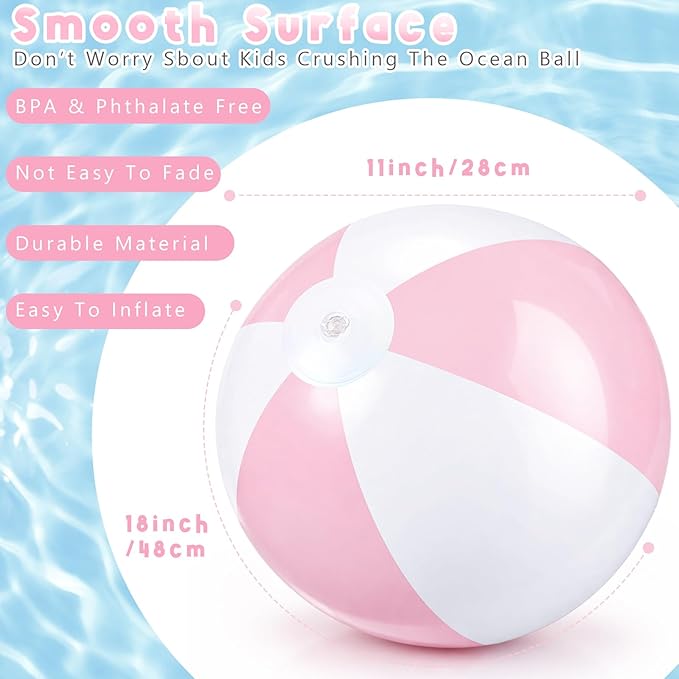 4 Pcs 16 Inch Inflatable Beach Balls Bulk Large Pastel Inflatable Decorated Ball Party Ornaments for Summer Swimming Pool Party Birthday Favors
