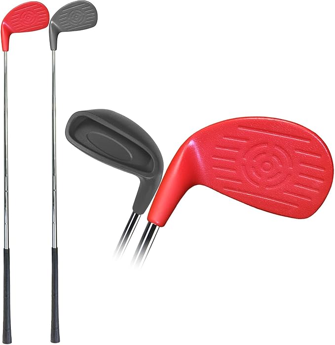 KOFULL Golf Clubs with Oversize Plastic Head, Golf Set with 2 Clubs, Steel Shaft Club for Backyard Yard,for Outdoor Games for Adults and Family, Hit Plastic Foam Balls，36", Red/Gray