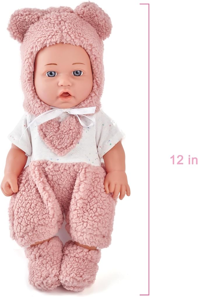 Enjoyin 12" Baby Doll with Accessories for Toddler Girls Ages 3+ | Includes Pink Outfit, Pacifier, Bottle & Soft Blanket | Interactive Role-Play Toy for Kids