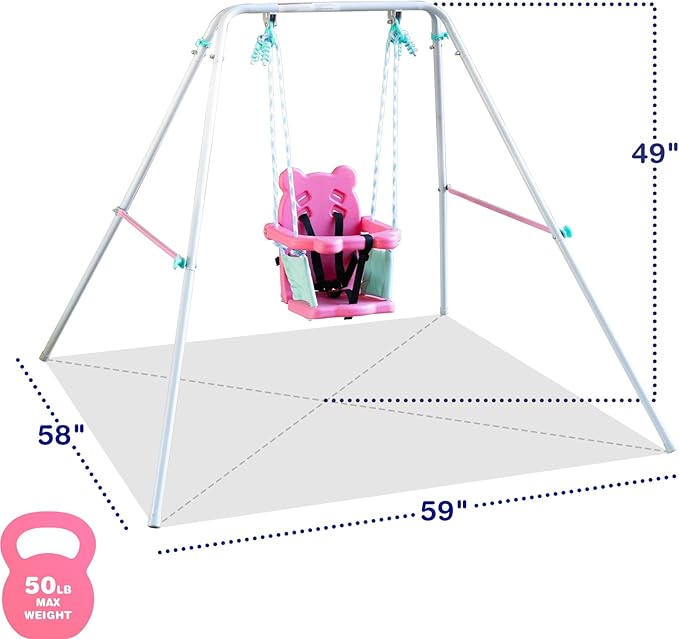 Sportspower FNS-003 My 1st Toddler Swing: Heavy-Duty Baby Indoor/Outdoor Swing Set with Safety Harness, Capacity - up to 50 lbs, Pink/Pale Green